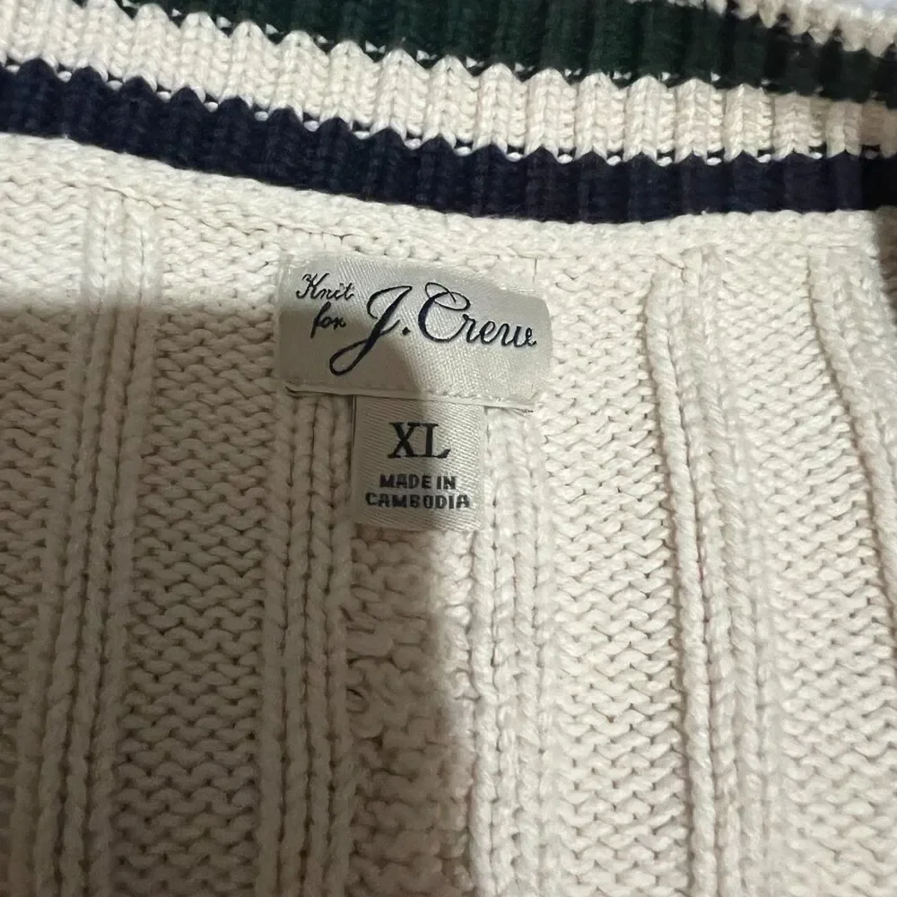 J.Crew Men's Heritage Cotton Cable-Knit V-Neck Sweater Cream Striped XL BI849
